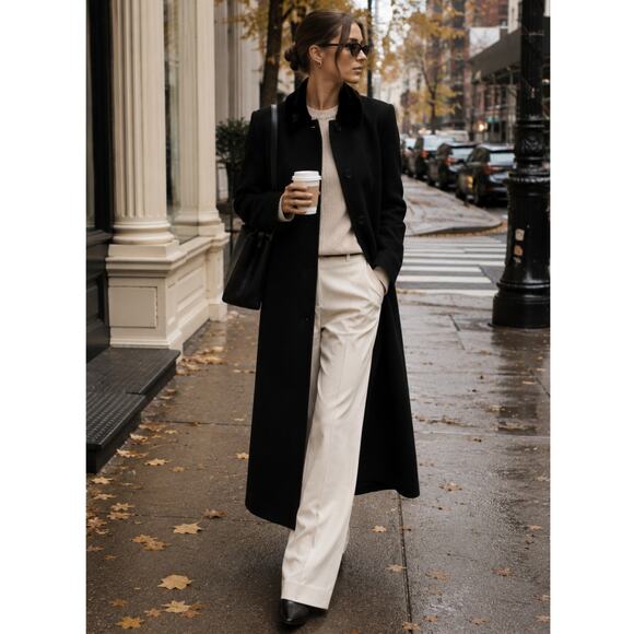 Neiman Marcus Jackets & Blazers - Neiman Marcus 10 Long Wool Coat $790 Velvet Collar Minimalist Black Quiet Luxury